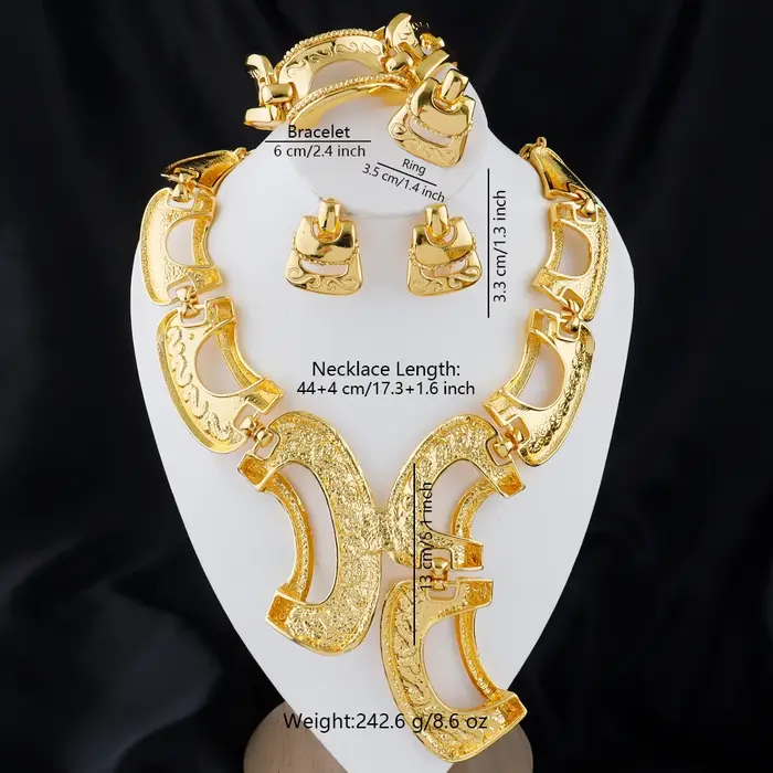 Nouvel ensemble de bijoux exagérés couleur or de Dubaï, comprenant un grand collier, des boucles d'o