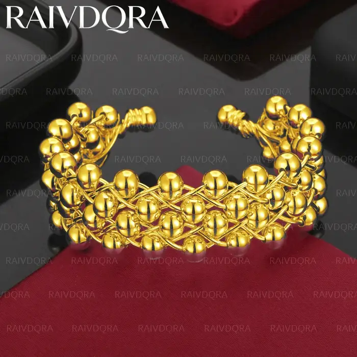 Bracelet ouvert à perles rondes plaqué or 18 carats pour femmes, bijoux à la mode, accessoires de fê