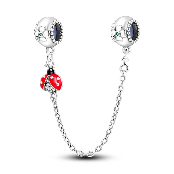 Bracelet porte-bonheur anti-perte en argent sterling 925 avec émail rouge et pendentif coccinelle po