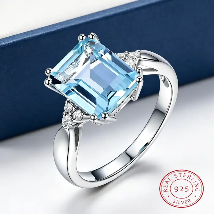 Bague en argent 925 pour femmes, zircone cubique bleue noble, bague élégante pour femmes, bijoux de 