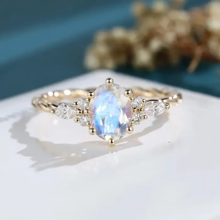 Bague de fiançailles ovale aigue-marine/Quartz Rose/pierre de lune/Labradorite/agate Ross/améthyste