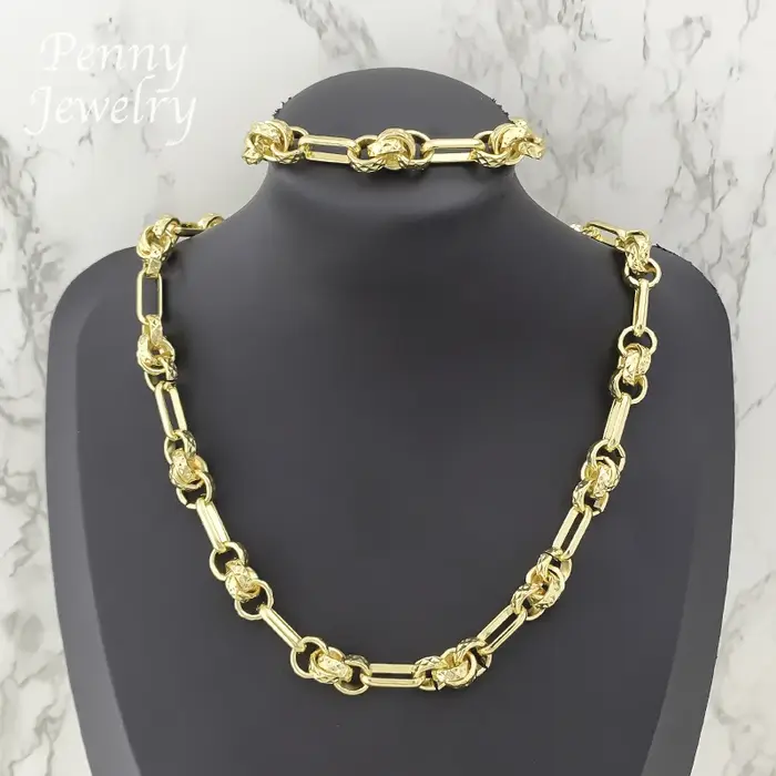 Ensemble de bijoux plaqués or de luxe classique italien pour femmes, collier, Bracelet, bijoux de fi