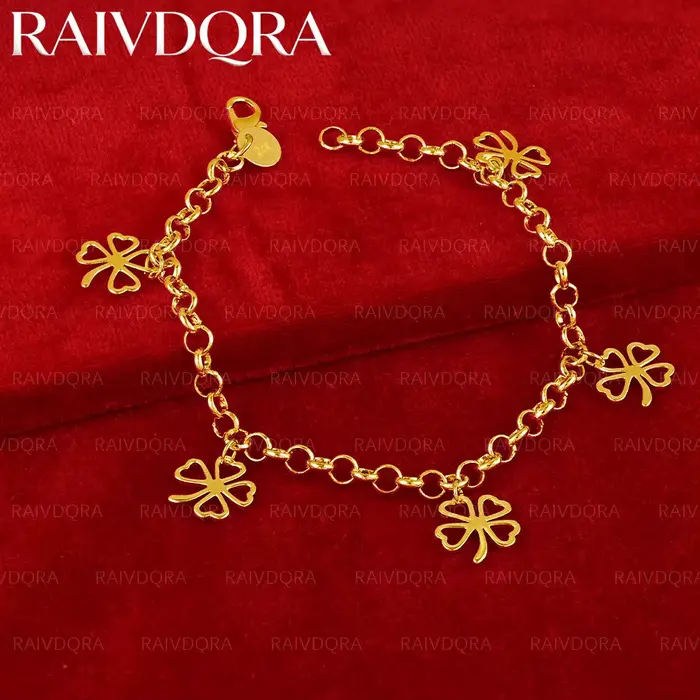Bracelet pendentif trèfle plaqué or 18 carats pour femmes