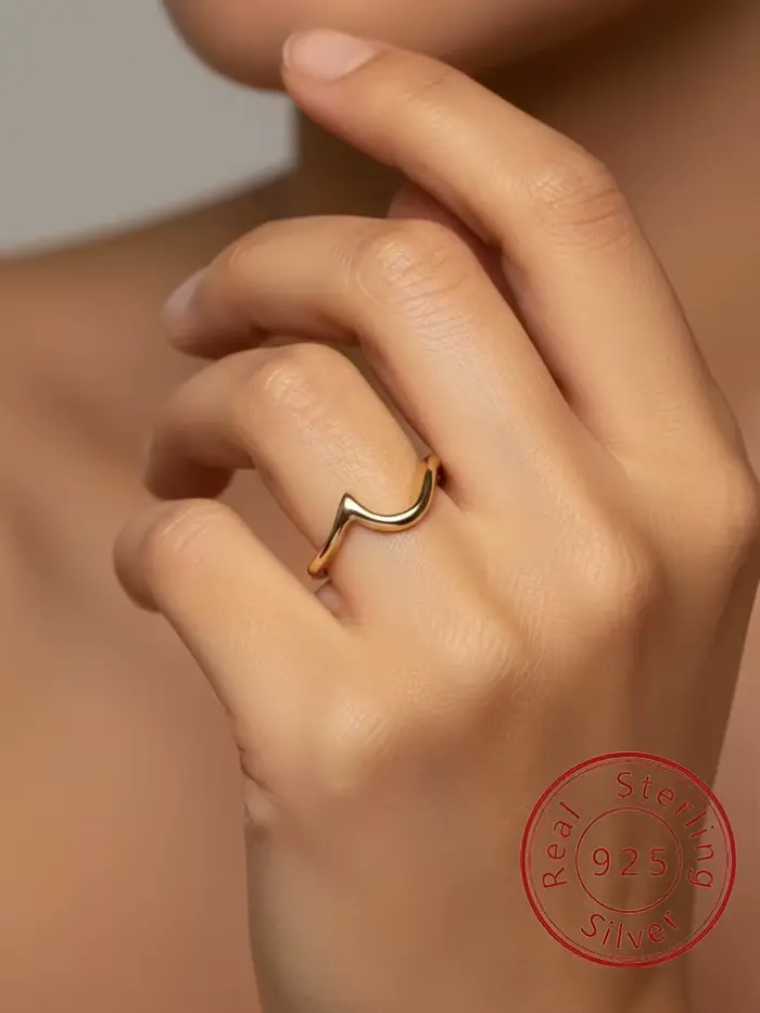 Bague incurvée minimaliste en argent Sterling 925 pour femmes, grand rayon, anniversaire, fiançailles, usage quotidien, bijoux fins de haute qualité