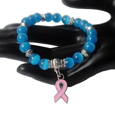 Bijoux élégants pour la sensibilisation au cancer du sein, bracelet perlé en opale rose et blanche, 