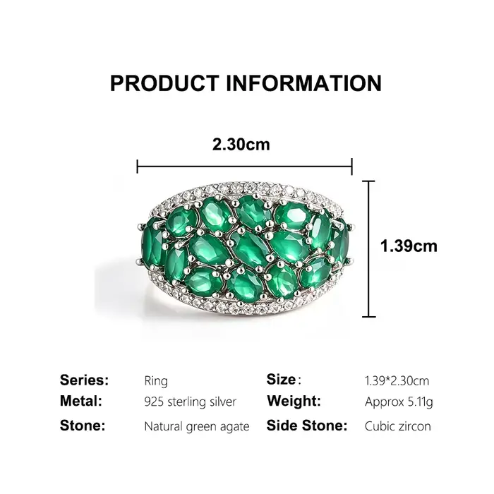 Bague élégante en agate verte naturelle