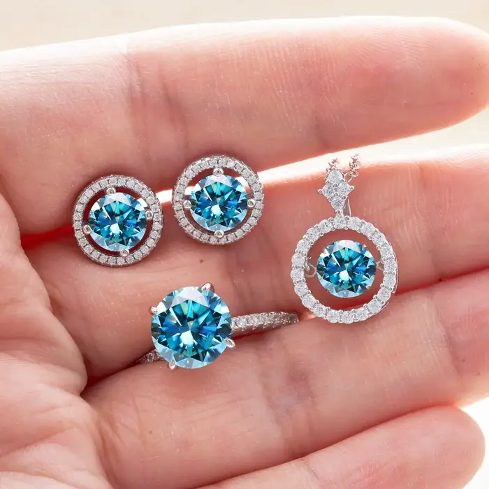 Parure de bijoux en diamant de laboratoire et moissanite Solitaire pour femme élégante, en argent st