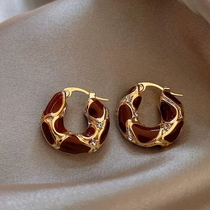 Boucles d'Oreilles Vintage en Émail Plaqué Or et Forme de Petit Cerceau, Bijoux Créatifs de Bergame 