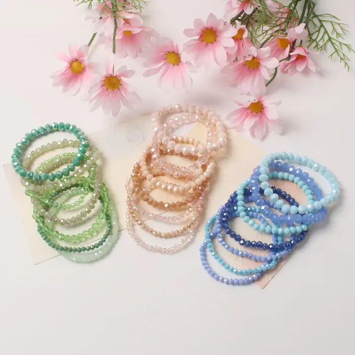 7 pièces/ensemble coloré autriche perles de cristal Bracelet brillant facettes verre perles Bracelets Bracelets pour femmes Boho chanceux bijoux cadeau