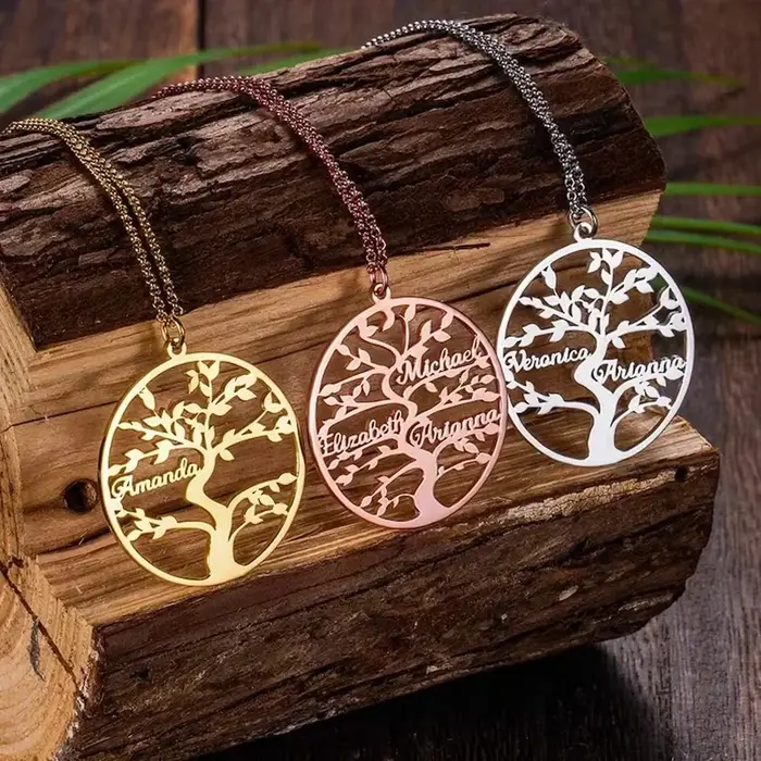 Collier personnalisé avec nom d'arbre de vie en acier inoxydable doré pour femmes, bijou élégant pour occasions spéciales et cadeaux de fête des mères