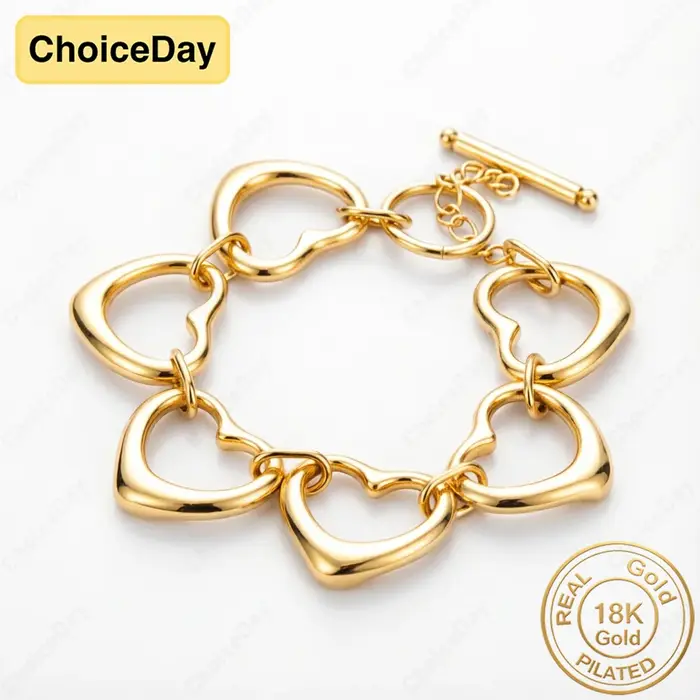 Bracelet exquis à six cœurs plaqué or 18 carats pour femmes - Cadeau élégant, accessoires de bijoux 