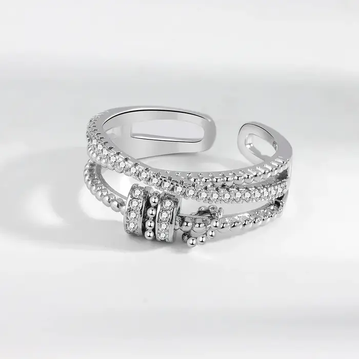 Bague anti-stress réglable en argent sterling 925 Trumium pour femme avec perle