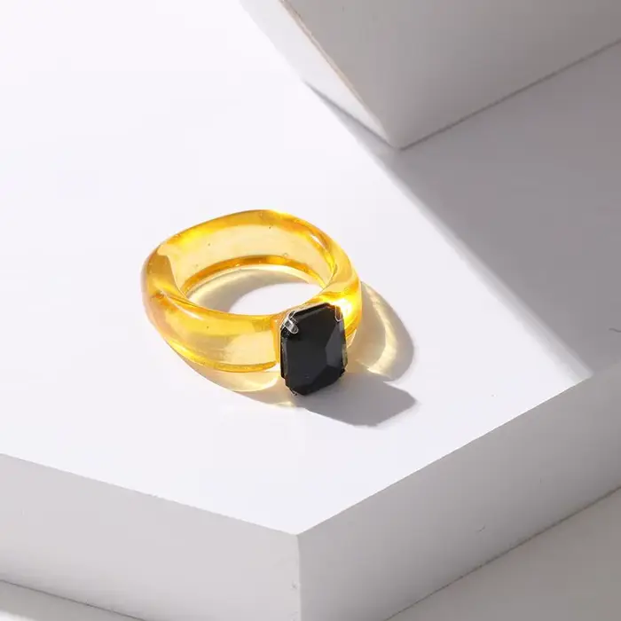 Bague en résine incrustée de zircon coloré pour femme, bijou simple et tendance pour fête, anniversa