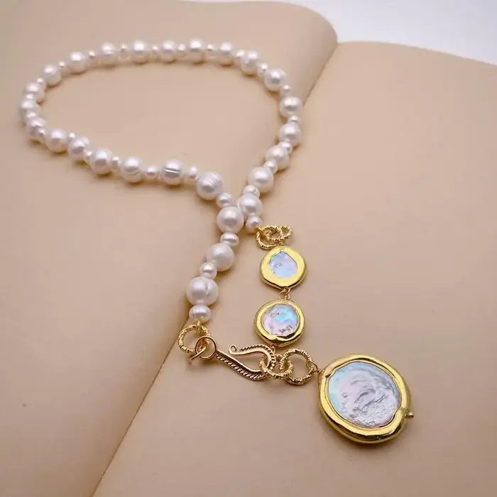 Y · YING-Collier Ras du Cou en Perle de Pomme de Terre Blanche