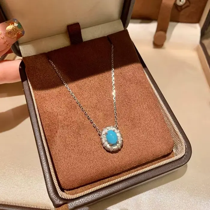 Pendentif Turquoise en Argent 925 avec Cristal et Zirconium pour Fêtes Spéciales et Mariages