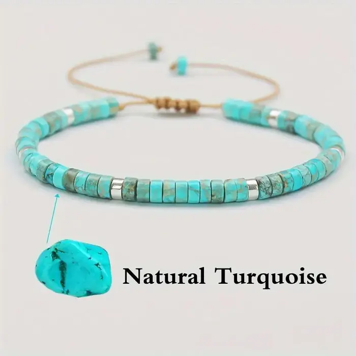 Bracelet réglable en perles turquoise naturelle |   Pierre naturelle, parfaite pour les vacances et 