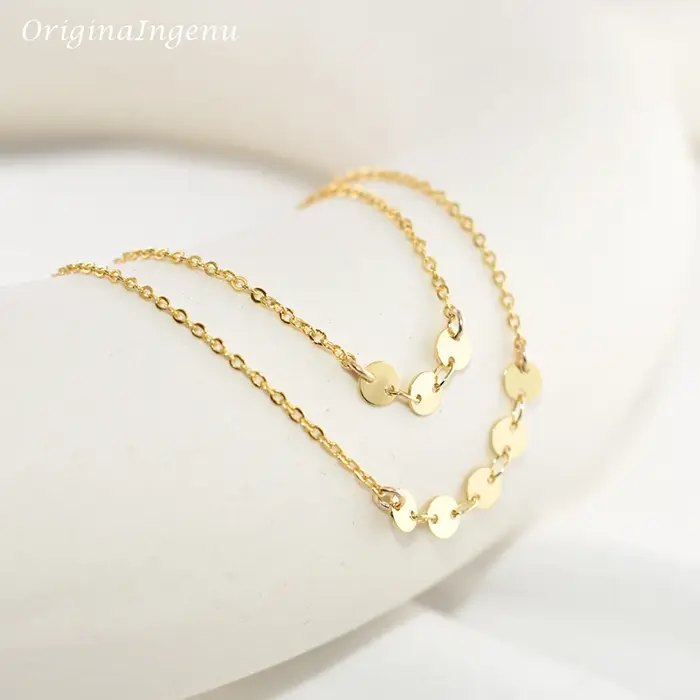 Collier de pièces de monnaie double couche fait à la main pour femme, tour de cou en argent véritabl