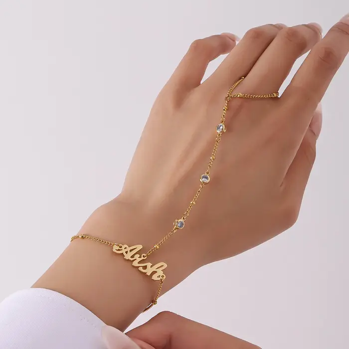 Bracelet avec nom personnalisé pour femmes, lien de bague, chaîne connectée, mitaine, bijoux à brelo