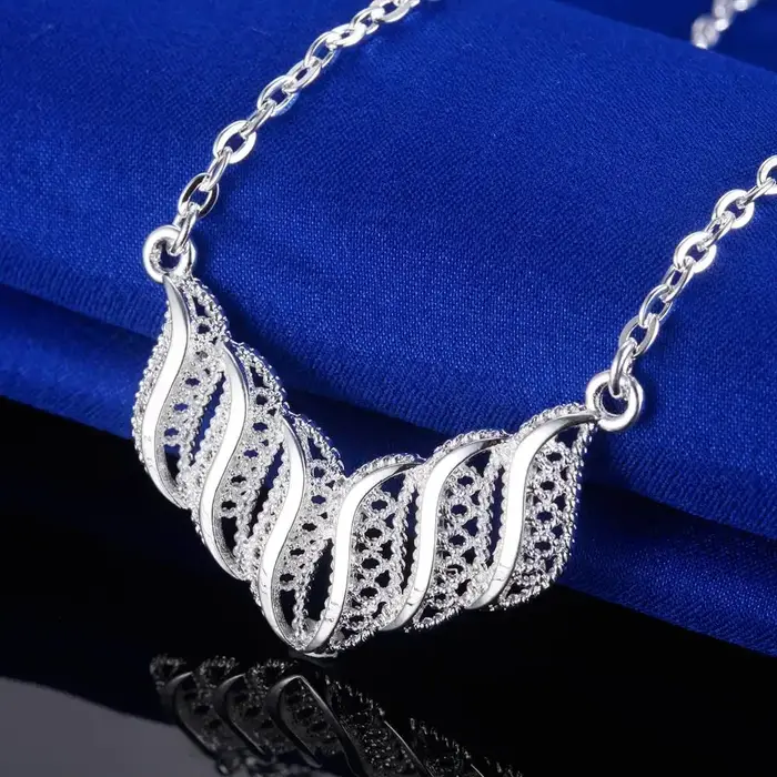 Collier en argent sterling 925 pour femmes, bijoux, 18 pouces, pendentif fleurs élégantes, cadeaux d