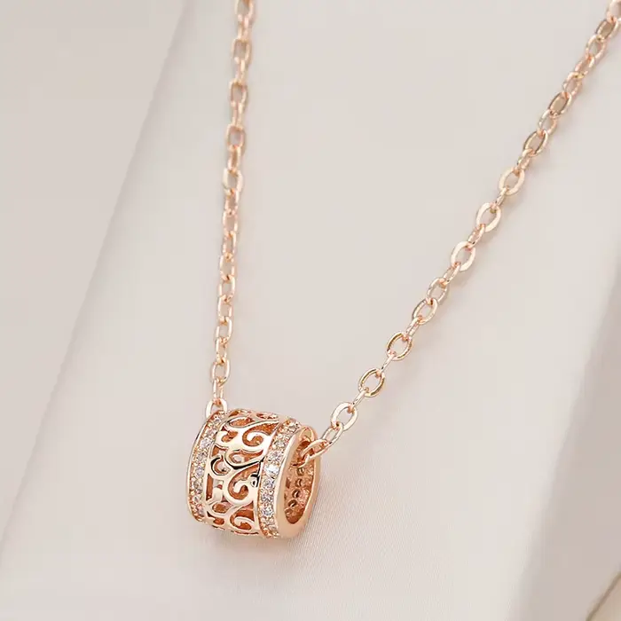 Kinel-Collier de fleurs creuses de luxe pour femme, incrustation de micro-cire, naturel, or rose 585, rond, long, bijoux fins, mode
