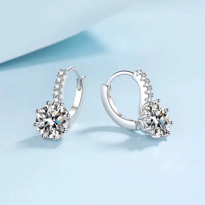 Boucles d'oreilles en argent sterling S925 avec moissanite BR 2CT pour femmes