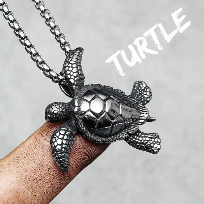 Collier tortue en acier inoxydable 316L, mignon rétro pour hommes et femmes, pendentif chaîne Rock R
