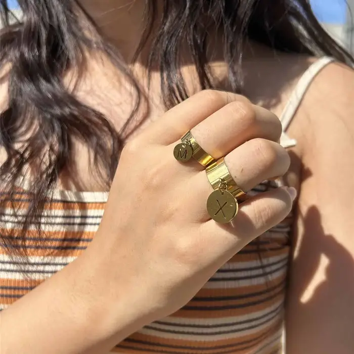 MinaMaMa-Bague alphabet en acier inoxydable pour femme