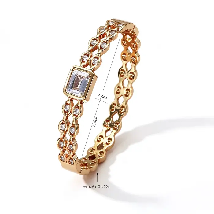 Bracelet de luxe en cristal baguette plaqué or 18 carats avec maillons de chaîne et zircone cubique pour femme