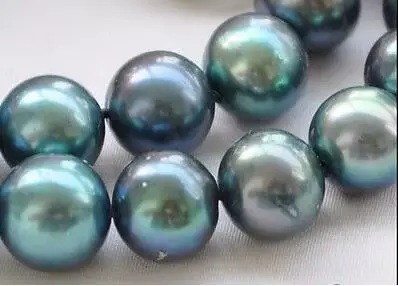 Collier de perles d'eau douce noires paon rondes naturelles, bijoux fins, 17 pouces, 9-10mm