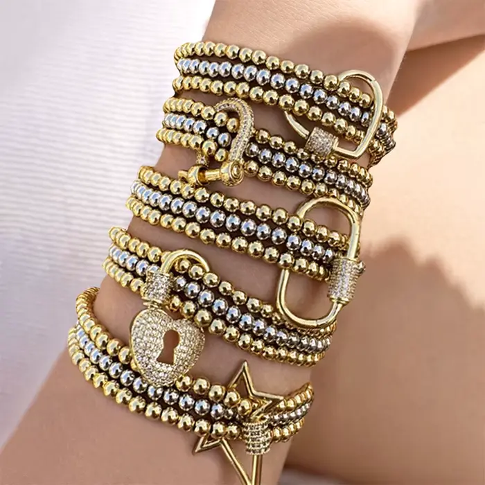 KKBEAD Bracelet empilable bijoux pour femmes 18K plaqué or perles élastique Pulseras cadeau zircone Bracelets porte-bonheur