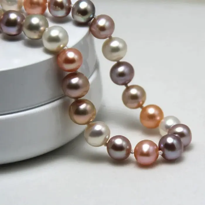 Collier de perles naturelles multicolores des mers du Sud AAAA 9-10 mm 18 pouces - 925s