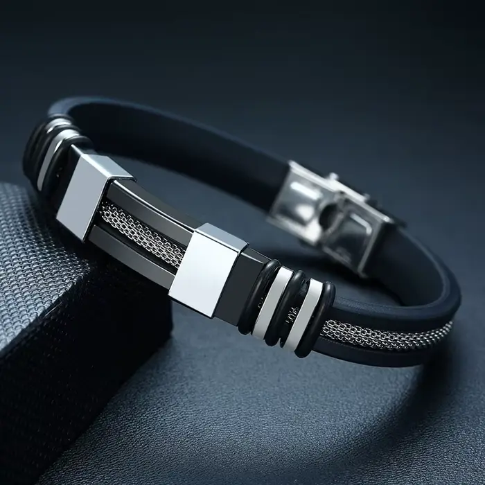 Vnox - Bracelet en acier inoxydable, bracelet pour homme, bracelet punk à maillons en silicone rainu