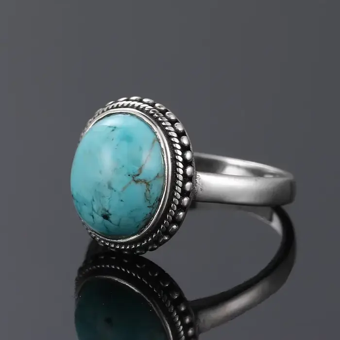 Bague vintage en argent sterling 925 sertie de pierre turquoise naturelle pour femmes et hommes occasions spéciales style mignon romantique design floral sculpté