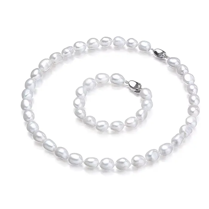 Dainashi-Ensemble bracelet et collier baroques en argent regardé 925 pour femme, perle d'eau douce n