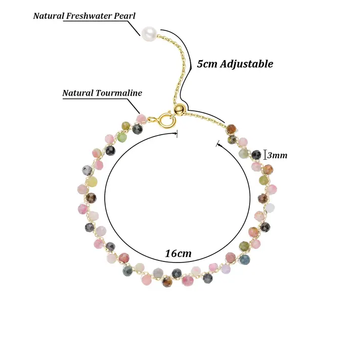 Bracelet Tourmaline en pierre naturelle de 3mm pour femmes, bijou romantique et élégant, occasion spéciale, cadeau de luxe, mariage, fête, quotidien