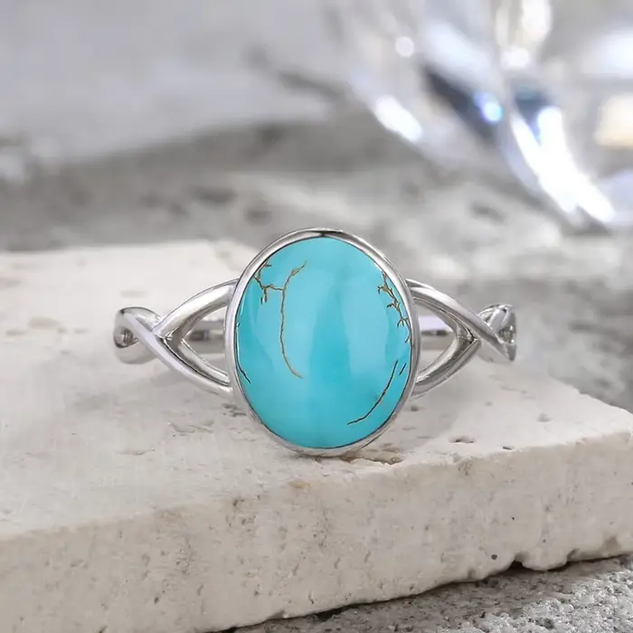 Bagues en argent sterling S925 avec pierre naturelle bleue aigue-marine, ovale 8*10mm, bijoux fins p