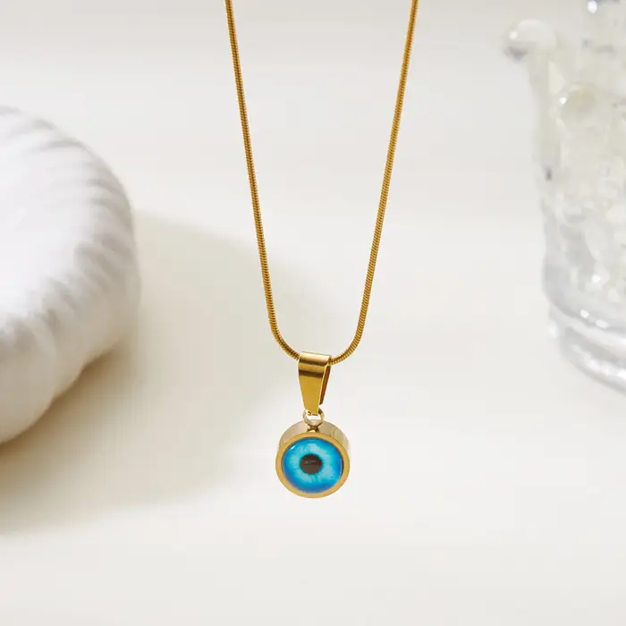 Collier mauvais œil bleu turc en acier inoxydable pour femmes, style Boho ethnique géométrique, yeux