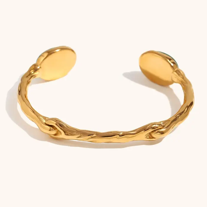 Bracelet ovale bilatéral pour femmes plaqué or 18 carats agate verte jade blanc cristal rose防水防敏时尚手镯女士佩戴优雅时刻
