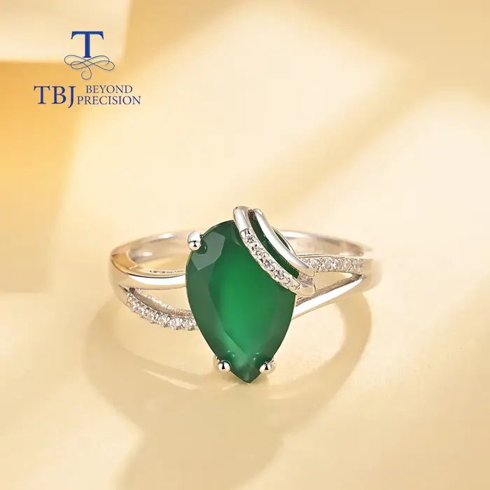 Bague en argent regardé 925 avec agate verte naturelle pour femme
