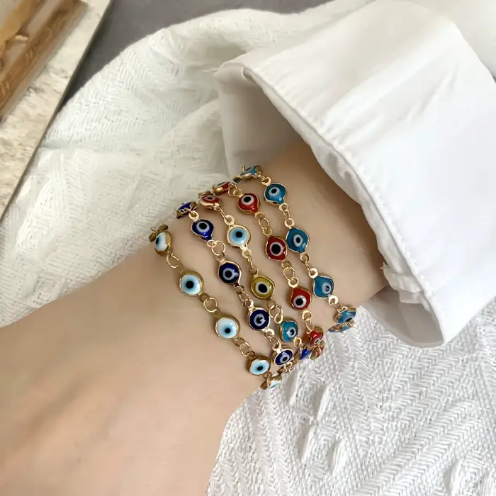 Bracelet mauvais œil bleu turc pour femmes et hommes, coloré, rouge, bleu, œil de dinde, perles métalliques réglables, bijoux de richesse porte-bonheur