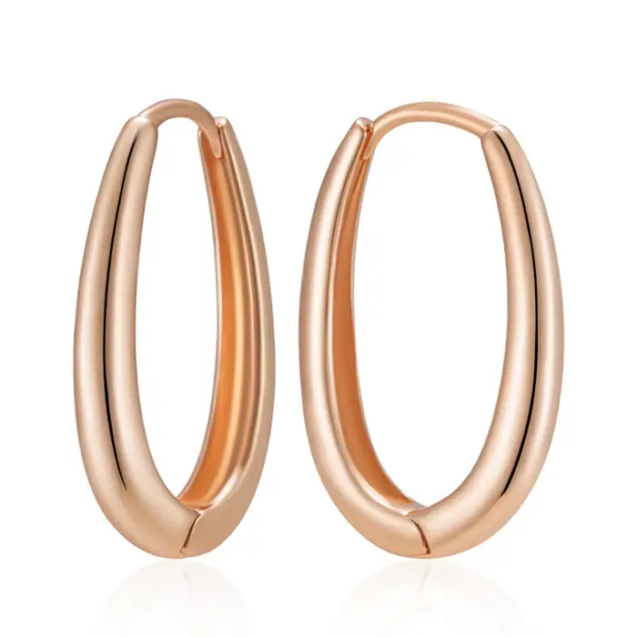 Kinel – boucles d'oreilles créoles brillantes pour femmes, couleur or Rose 585, carrées simples, de 