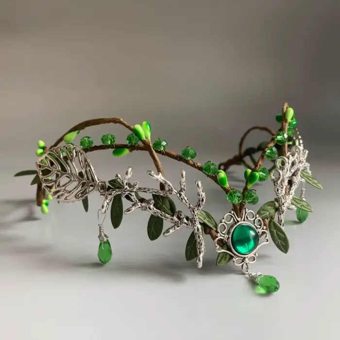 Diadème de la forêt enchantée émeraude lune branches couronne elfique cosplay pour femme aventures spéciales