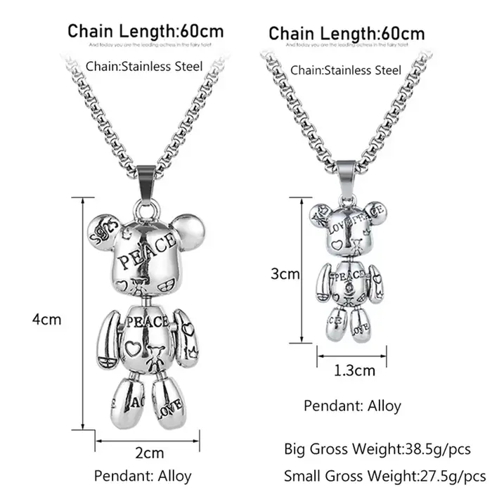 Collier avec pendentif ours en peluche avec lettres imprimées personnalisées