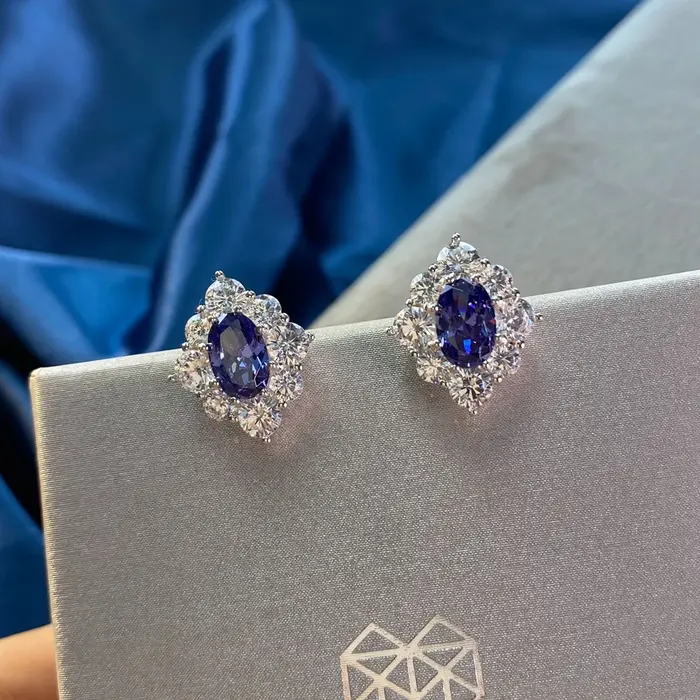 Boucles d'oreilles ovales en tanzanite teneur en carbone haute qualité bijoux fins pour femmes soirée élégante