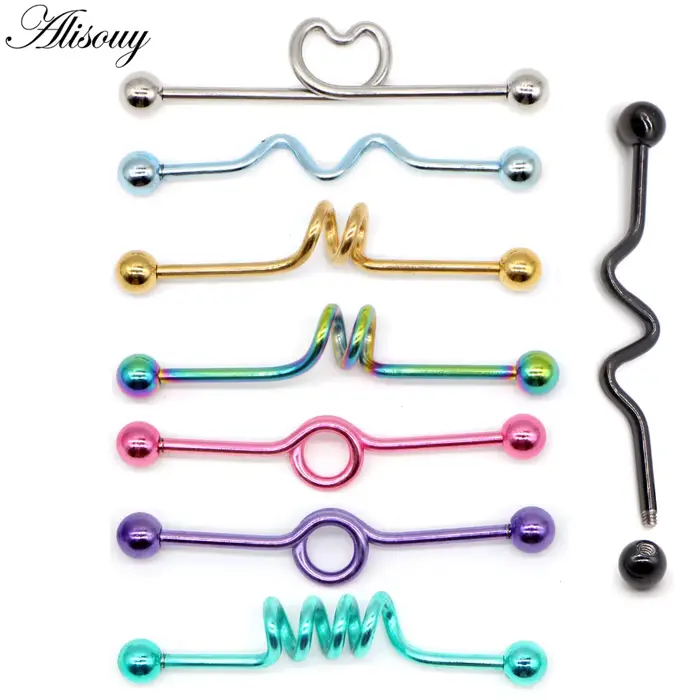 Alisouy 1 PC ZigZag vague acier chirurgical haltère industriel Piercing échafaudage barre Cartilage boucles d'oreilles Orelha Piercing corps bijoux