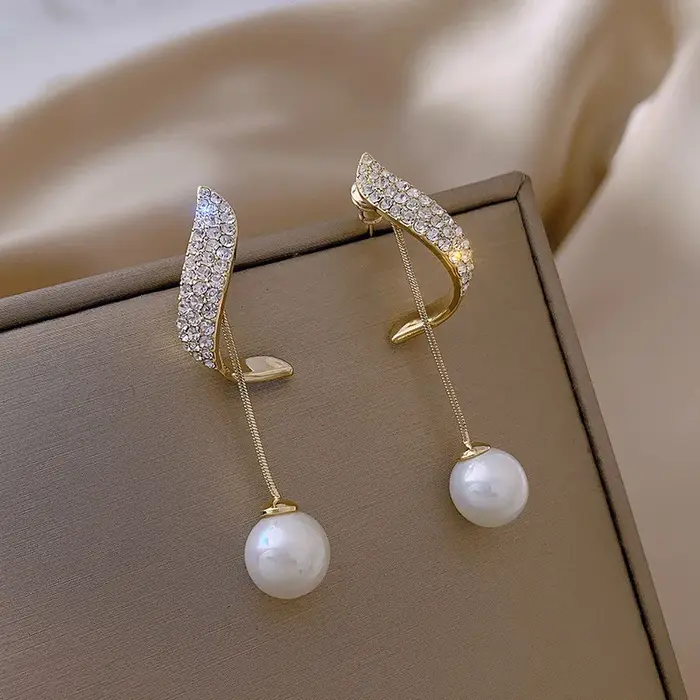 Boucles d'oreilles classiques et élégantes en Imitation de perles pour femmes, longues pampilles en 