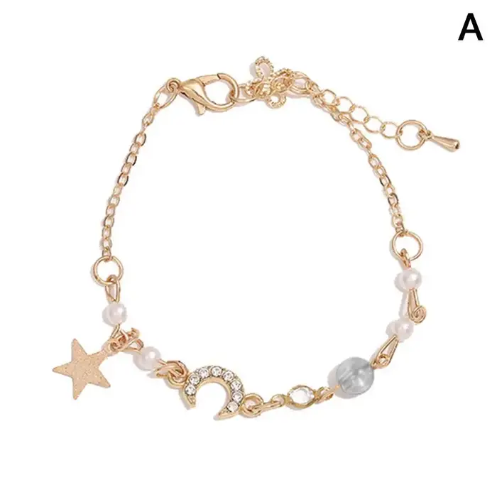 Coréen Zcomprend sur Pearl Star Moon Bracelets pour femmes, joli nœud élégant, bracelet réglable, br