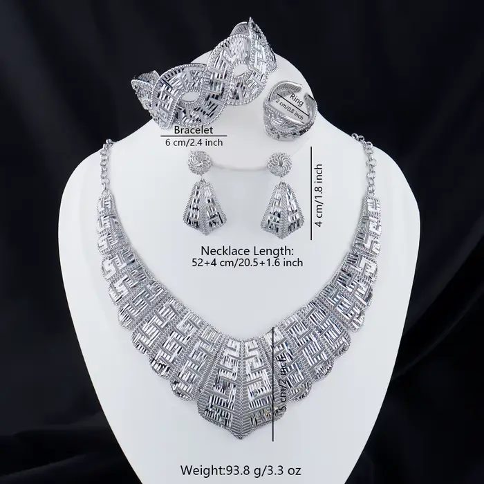 Ensemble de bijoux de luxe plaqué or pour femmes, collier, boucles d'oreilles, bracelet, bague, plaq