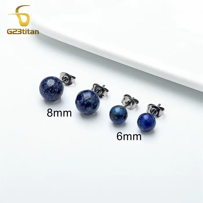 Bijoux de perçage chirurgical en titane, perle Lapis Lazul bleu naturel, boucles d'oreilles en pierr