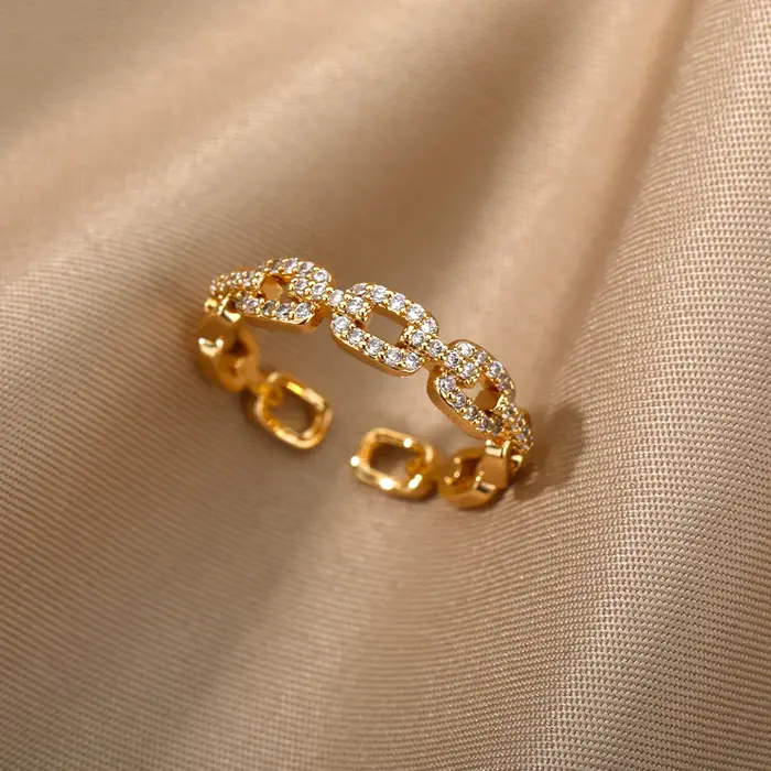 Bague de mariage en acier inoxydable plaqué or avec Zircon torsadé géométrique pour femmes styles élégants occasions spéciales